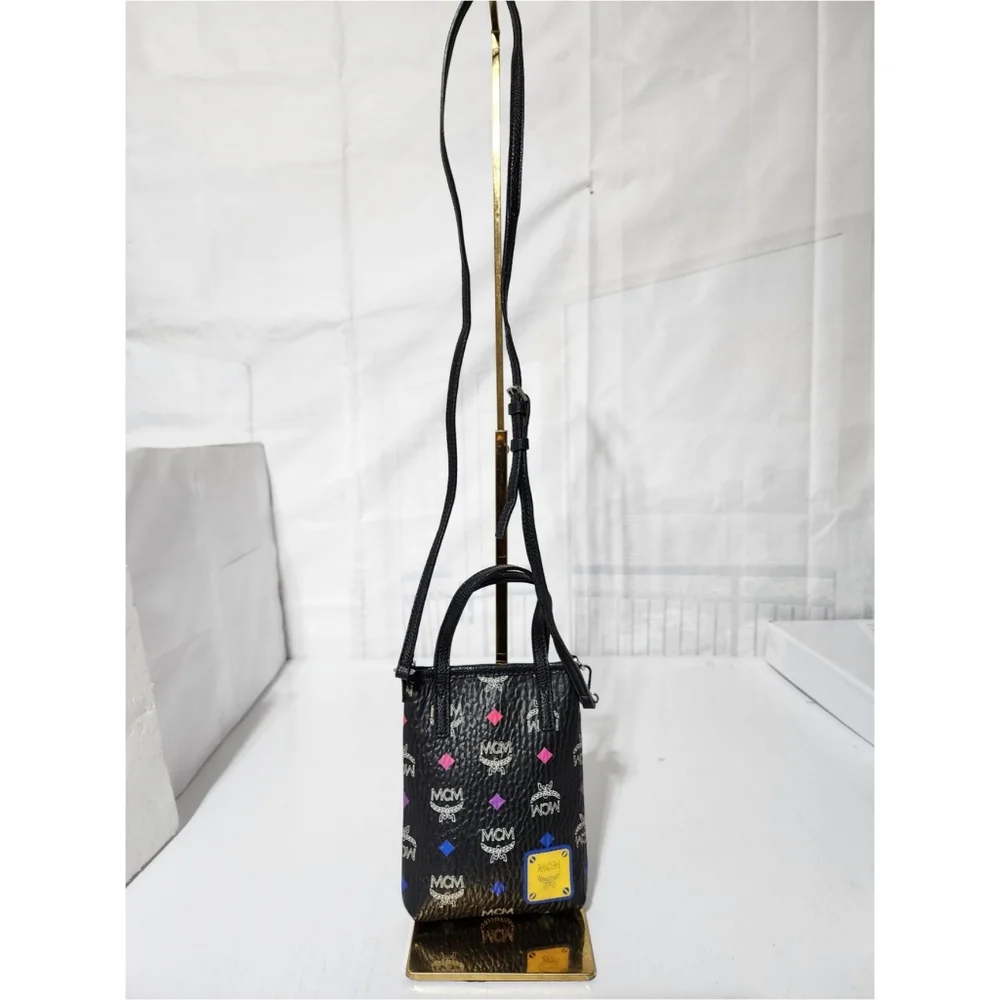 MCM Leather Color Splash Logo Mini Crossbody Bag Black